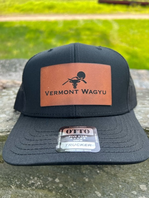 Vermont Wagyu Leather Patch Trucker Hats-Black